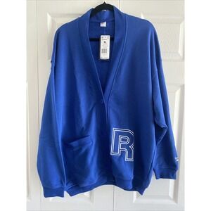 Reebok Team Cover Up Cardigan Womens Blue Varsity Sweater Size XL NEW Athleisure
